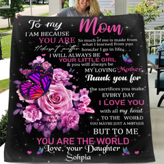 Personalized Purple Butterfly Rose Blanket - You Will Always Be My Loving Mother