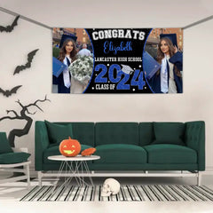 Personalized Custom 2 Photos Banner - Congrats Class of 2024 Graduation Decor Gift