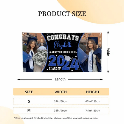 Personalized Custom 2 Photos Banner - Congrats Class of 2024 Graduation Decor Gift