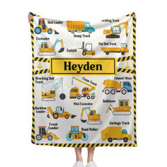 Construction Trucks Blanket - Custom Name Blanket for kids who love trucks and construction