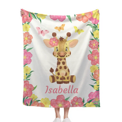 Personalized Adorable Deer Flower Edge Baby Blanket With Name