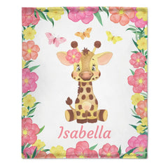 Personalized Adorable Deer Flower Edge Baby Blanket With Name