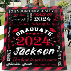 Free shipping✈️Personalized Gift Blanket Custom Class of 2024 Graduation Blankets with Name School - The Best Is Yet To Come, Adventure Awaits