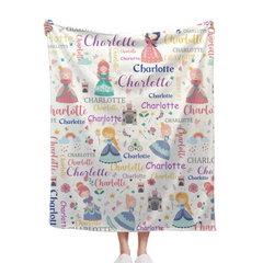 Personalized Custom Name Blankets for Girl - With Princess Castle Magic Wand