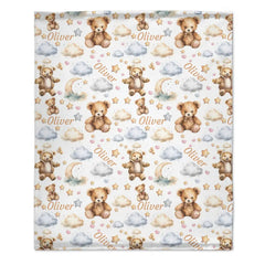 Personalized Watercolor Teddy Bear Swaddle Blanket