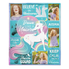 Custom Unicorn Blanket with 4 Photos and Name for Girls