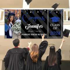 Personalized Graduation 2024 Banner with Glitter, Custom Photo Name