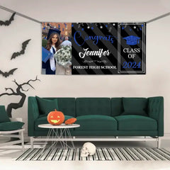 Personalized Graduation 2024 Banner with Glitter, Custom Photo Name