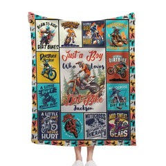 Personalized Dirt Bikes Blanket for Boys Kids Teens - Just a Boy Who Loves Dirt Bikes