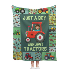 Personalized Custom Photo Blanket - Just A kid Who Loves Tractors