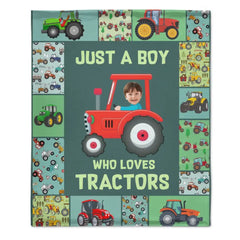 Personalized Custom Photo Blanket - Just A kid Who Loves Tractors