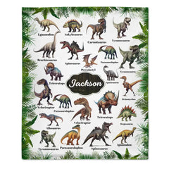 Personalized Leaf Border Dinosaur Blanket