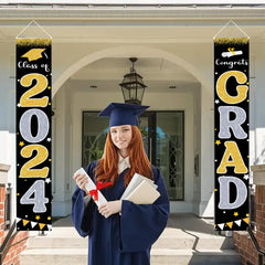 Graduation Decorations 2024 GRAD Flash Banner Porch Door Sign