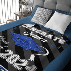 Custom Congrats Class Of 2024 Glitter Hat Graduation Blanket