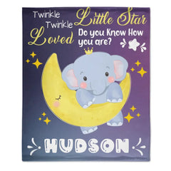 Personalized Baby Blankets for Boys Girls - Twinkle Little Star Baby Elephant On Moon