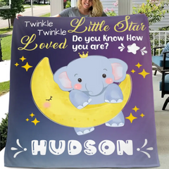 Personalized Baby Blankets for Boys Girls - Twinkle Little Star Baby Elephant On Moon