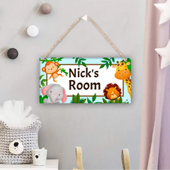 Personalized Name Baby Blue Jungle Animals Door Sign