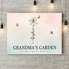 Personalized Canvas Wall Art - Grandma‘s Garden Love Grows Here, Beautiful Birth Month Flower Gift For Grandma Mom