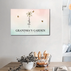 Personalized Canvas Wall Art - Grandma‘s Garden Love Grows Here, Beautiful Birth Month Flower Gift For Grandma Mom