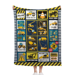 Personalized Construction Excavator Truck Blanket for Toddler - Gifts for Truck Car Lovers