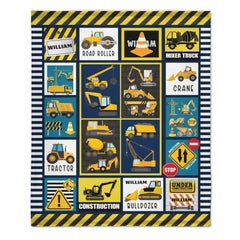 Personalized Construction Excavator Truck Blanket for Toddler - Gifts for Truck Car Lovers