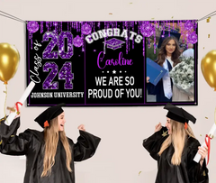 Personalized Congrats 2024 Graduate Disco Style Banner - Graduation Decor Gift