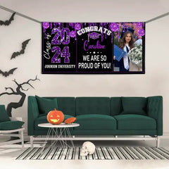 Personalized Congrats 2024 Graduate Disco Style Banner - Graduation Decor Gift