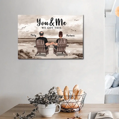 Personalized Canvas Wall Art - Couple Beach Landscape Retro Vintage, Anniversary Gift For Couple