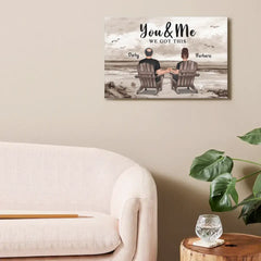 Personalized Canvas Wall Art - Couple Beach Landscape Retro Vintage, Anniversary Gift For Couple