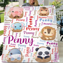 Customized Name Blanket, Small Animals Inside Basket