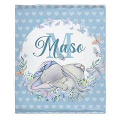 Sleeping Baby Elephant - Name Customized Baby Elephant Kids Blanket - Gift for Kids