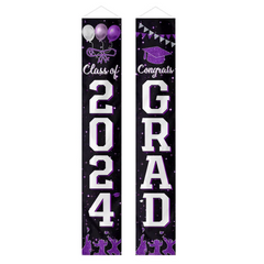 2024 Graduation Decorations-Class of 2024 Congrats Grad Porch Purple Sign Banner