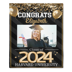 Congrats Balloon 2024 Senior Photo Multicolor Glitter Blanket, Graduation Decoration Gift