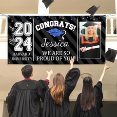 Custom Congrats Grad With Photo 3 Piece Set Graduation Banner, Graduation Gift