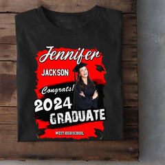 Custom Photo Art Color Congrats 2024 Graduation Personalized Shirt