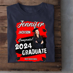 Custom Photo Art Color Congrats 2024 Graduation Personalized Shirt