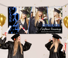 Congratulations Class Of 2024 - Personalized Three Photo Graduation Banner