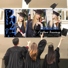 Congratulations Class Of 2024 - Personalized Three Photo Graduation Banner