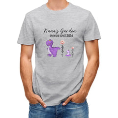 Nana's Garden T-shirt - Customized Name Dinosaur Month Flowers