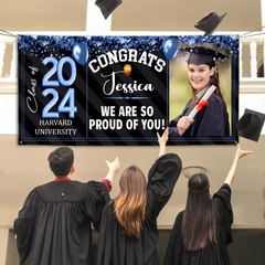 Personalized Graduation Banner - Custom Photo Sequin Glitter Balloon Year