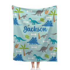 Personalized Watercolor Dinosaur Silhouette Name Blanket