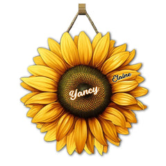 Mom, Auntie Family Sunflower - Birthday, Loving Gift For Mother, Grandma, Grandmother - Personalized Custom Shaped Wood Sign