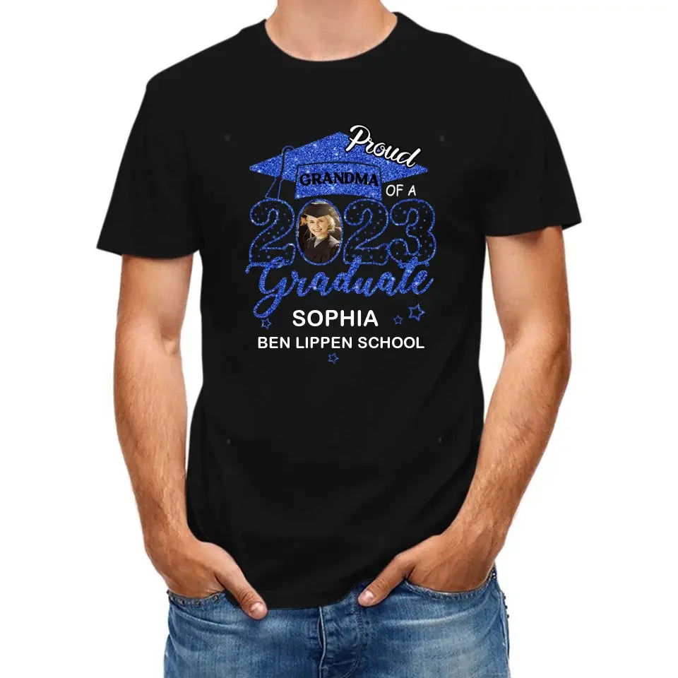 Custom Proud With Glitter Star Graduation Cap Photo Shirts, Graduation Gift - Joliny