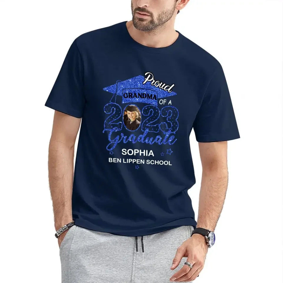 Custom Proud With Glitter Star Graduation Cap Photo Shirts, Graduation Gift - Joliny