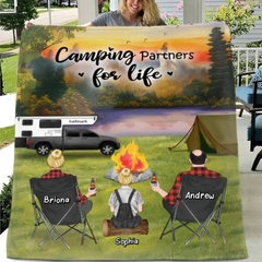 Custom Personalized Camping Blanket - Parents Upto 3 Kids - Gift Idea For The Whole Family