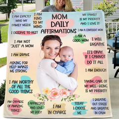 Personalized Custom Mom and Daughter Photo Blanket - Mom Daily Affirmations