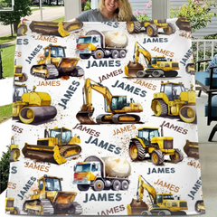 Personalized Construction Truck Blanket, Custom Kids Blanket With Name