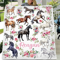 Free shipping✈️Personalized Baby Blanket - Floral Horse - Customized Name Blanket