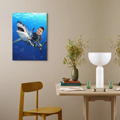 Personalized Kid Riding a Shark,Custom Portrait From Photo - Gifts for Kids and Adults