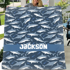 Free shipping✈️Nautical Shark Theme Personalized Name Custom Blanket - Gift For Children